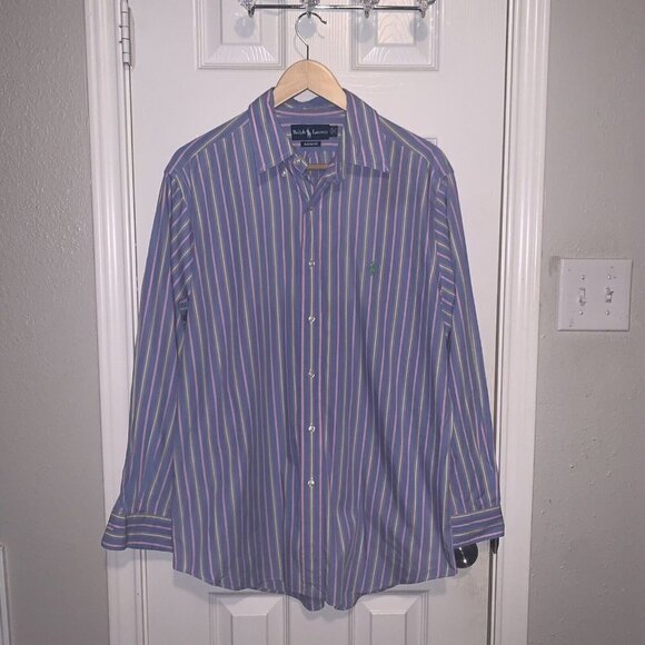 Ralph Lauren Multi Color Long Sleeved Striped Button Classic Fit Shirt Size 16 - Picture 2 of 8